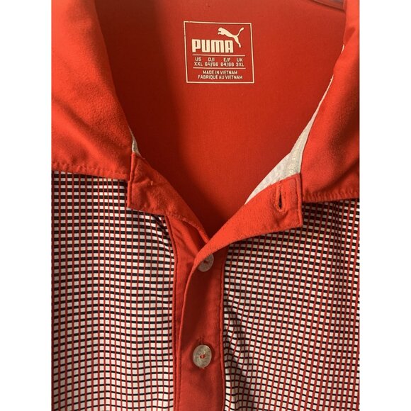 Puma Mens Red Golf Polo Shirt XXL With Checkered Pattern - Picture 3 of 5